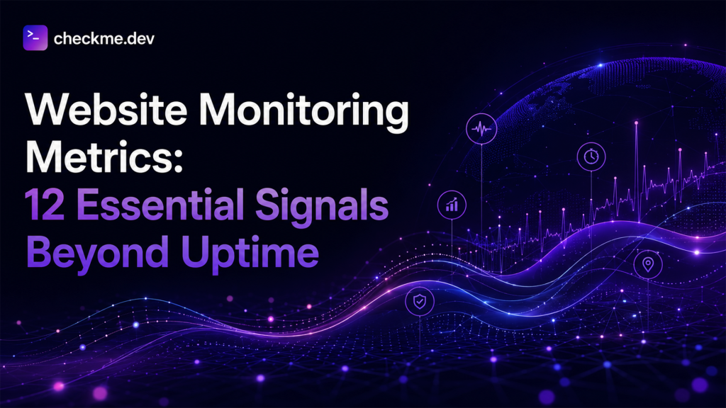 Website monitoring metrics dashboard showing DNS, TCP, TLS, TTFB, packet loss, and regional availability